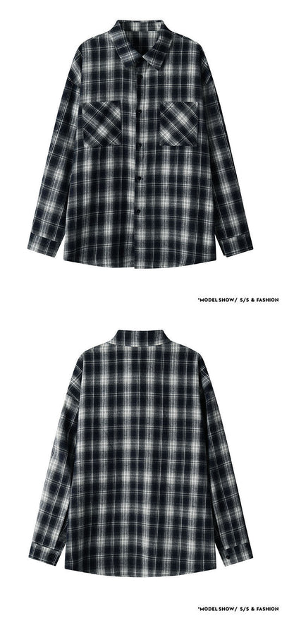 Camisa Casual Retro a Cuadros con Solapa - Image 14