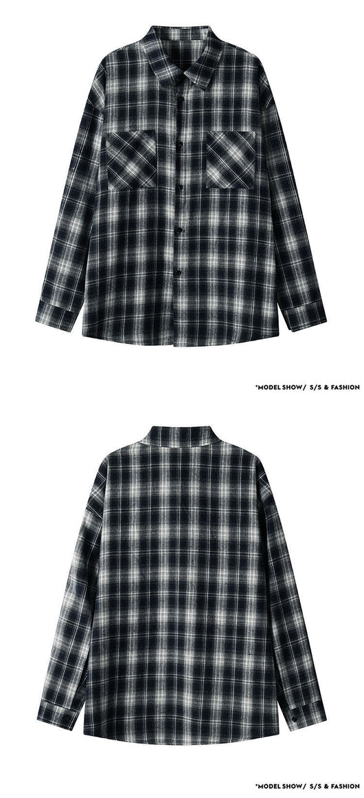 Camisa Casual Retro a Cuadros con Solapa - Image 14