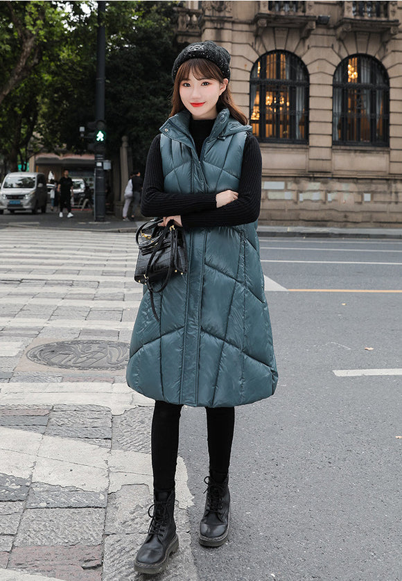 Abrigo Acolchado Largo Estilo Coreano con Chaleco Desmontable