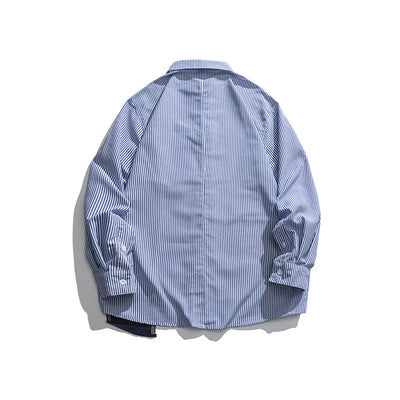 Camisa Rayada de Manga Larga con Detalles de Costura en Solapa - Image 5