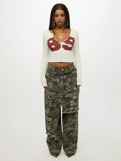 Blusa Estampada Ajustada de Cuello en U y Manga Corta - Image 15