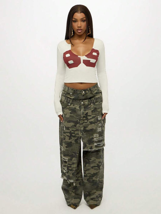 Blusa Estampada Ajustada de Cuello en U y Manga Corta - Image 15