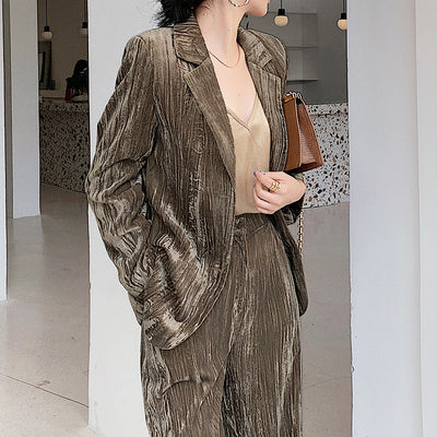 Blazer Mujer Terciopelo Dorado Estilo Francés Primavera Otoño - Image 3