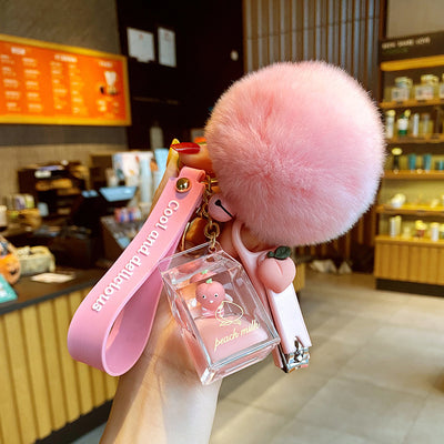 Llavero Taza de Té de Leche Peach - Adorable Bolita de Pelaje