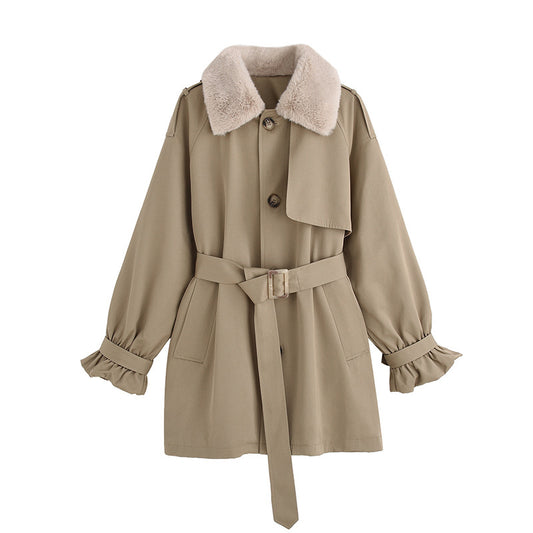 Abrigo de Invierno Khaki para Mujer con Cintura Moldeadora y Forro Grueso de Terciopelo - Image 2