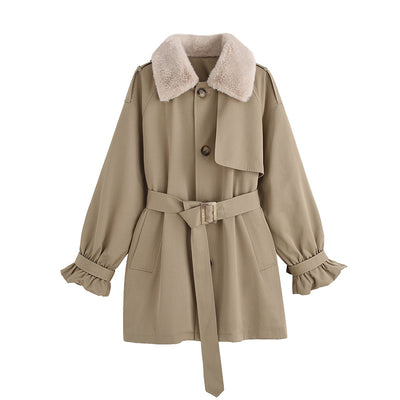 Abrigo de Invierno Khaki para Mujer con Cintura Moldeadora y Forro Grueso de Terciopelo - Image 2