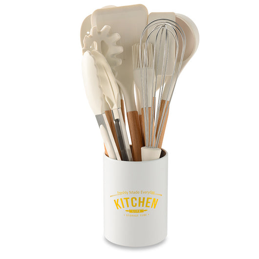 Set de Utensilios de Cocina en Silicona con Mango de Madera Crema - Image 2