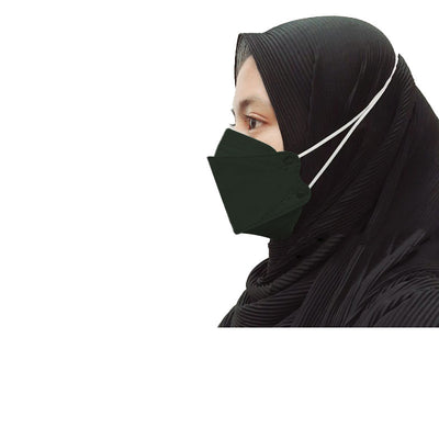 Orange KF94-style headloop face mask worn by an adult with a black hijab, designed for respiratory protection. - Image 11