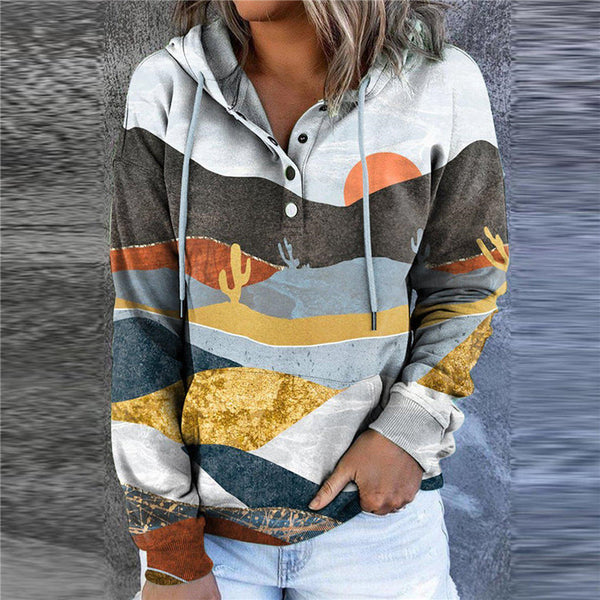 Sudadera con Capucha Estampado Paisaje de Manga Larga