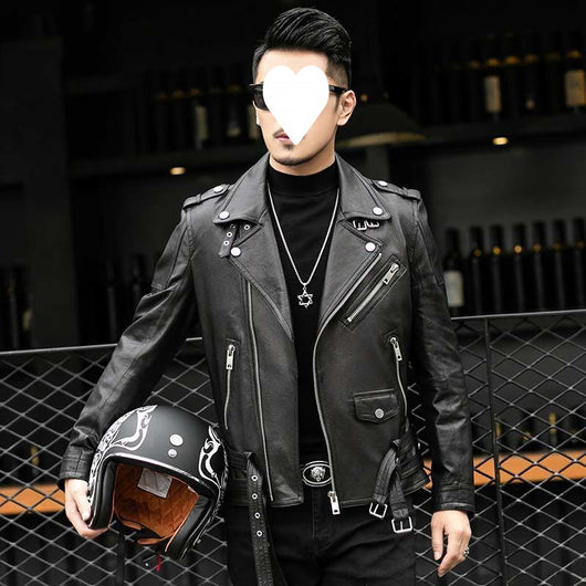 Chaqueta de Cuero de Borrego para Hombre con Solapa Clásica - Image 4