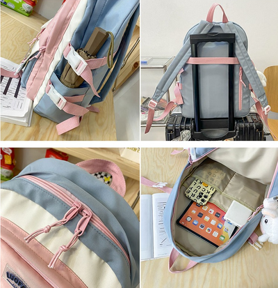 Mochila Escolar con Dije Combinado de Colores - Image 6