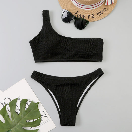 Bikini Asimétrico de Un Hombro con Diseño Ondulado - Image 2