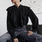Blusa Negra Elegante con Volantes Drapeados Estilo Palacio