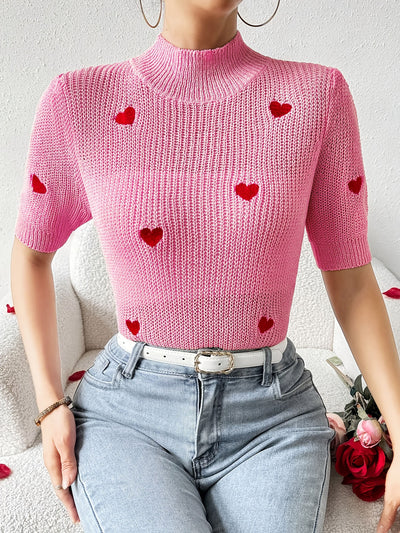 Suéter Tejido Cuello Alto con Corazón Manga Corta para Mujer - Image 7