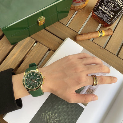 Reloj Hombre Correa Silicona Verde Malaquita Tres Ojos Calendario Luminoso - Image 9