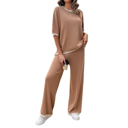Conjunto de 2 Piezas: Blusa Suelta de Punto con Contraste + Pantalón - Image 5