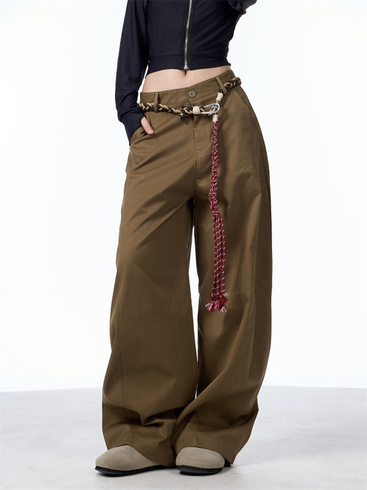 Pantalones Casuales Retro Matchet para Mujer con Cinturón - Image 5