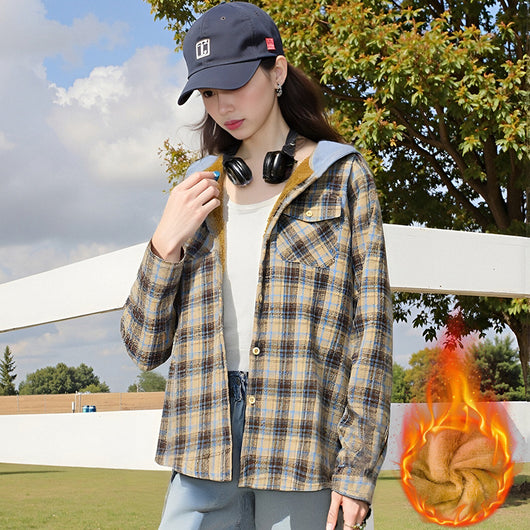 Camisa Cuadros Holgada con Capucha para Mujer - Image 9