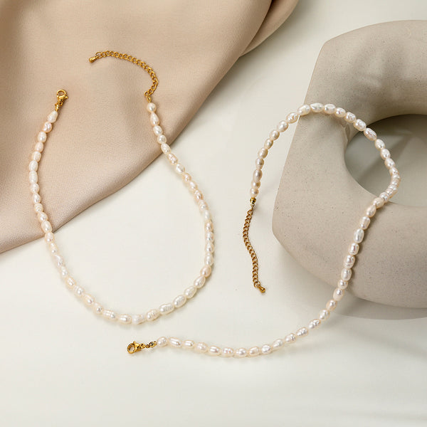 Collar de Perlas de Agua Dulce Natural - Cadena de Clavícula Lujo Minimalista