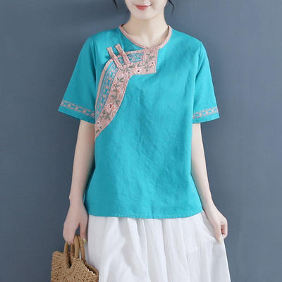 Blusa de Lino Bordada Estilo Chino Retro Literario para Mujer - Image 5
