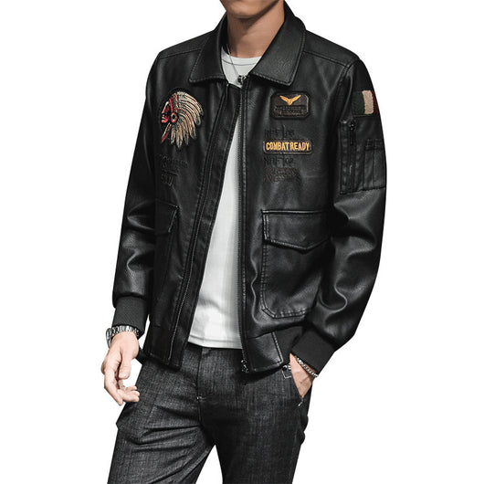 Chaqueta de Cuero PU para Hombre con Bordado en Solapa - Estilo Motociclista - Image 7