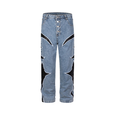 Pantalones Casuales Patchwork de Cuero con Contraste de Colores - Image 8