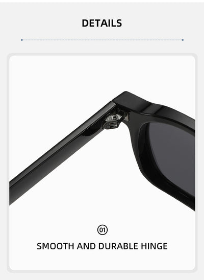 Black square frame sunglasses with dark lenses and small silver accents on the front, shown at an angle. - Image 10