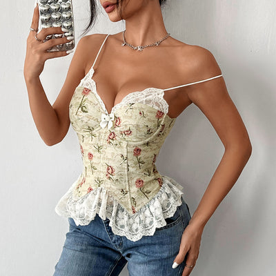 Top Encaje Jacquard Retro con Tirantes Finos y Detalles Sexy - Image 7