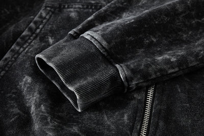 Cardigan Sudadera Holgada Negra Lavada Estilo Vintage para Hombre - Image 14