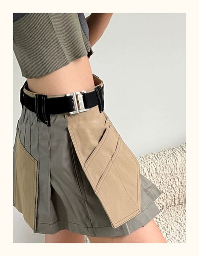 Falda Plisada Talle Bajo Estilo Militar Verde Oliva - Image 4