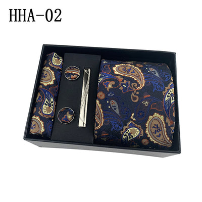 Set de Corbata Paisley con Clip y Caja de Regalo - Corbata Negra Elegante para Negocios - Image 7
