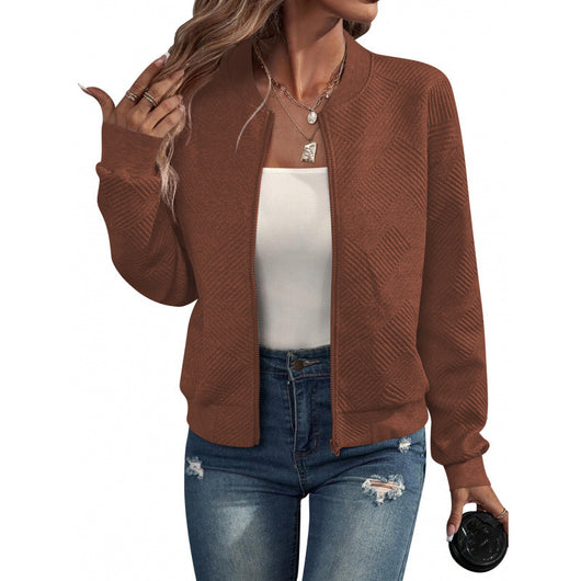 Chaqueta Abrigo de Mujer con Cierre de Color Sólido - Image 11