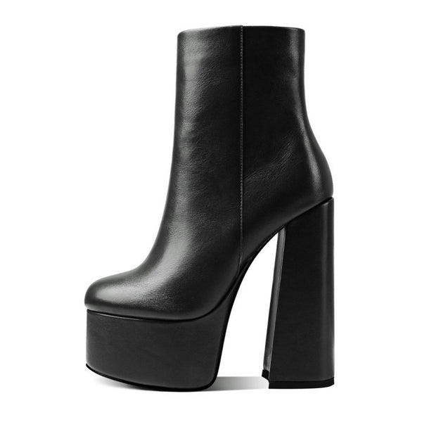 Botas Tobilleras de Tacón Grueso para Mujer Talla Grande