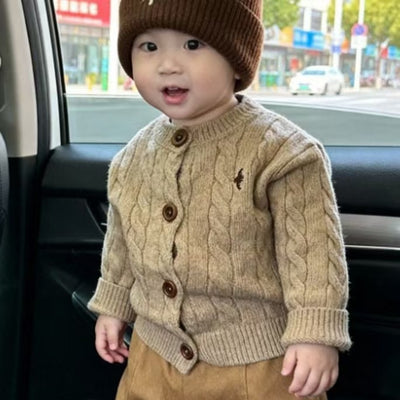 Suéter Tejido Grueso Estilo Coreano para Niño Otoño-Invierno en Khaki con Bordado - Image 9