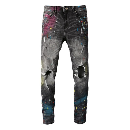 Jeans Rotos para Hombre con Diseño Splash de Tinta y Graffiti - Image 2