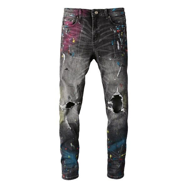 Jeans Rotos para Hombre con Diseño Splash de Tinta y Graffiti