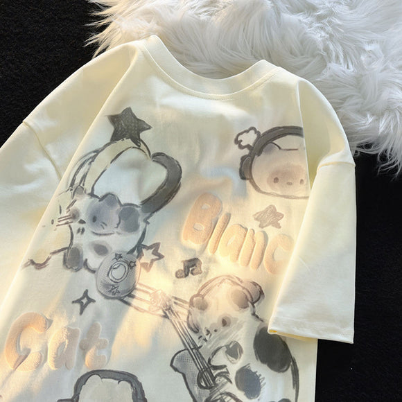 Camiseta Gato Graffiti 300g Algodón Xinjiang Premium