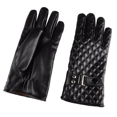 Guantes de Cuero PU para Hombre con Bordado de Enrejado - Image 8