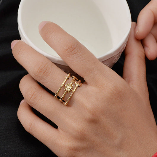 Anillo Ajustable Estrella de Seis Puntas y Luna
