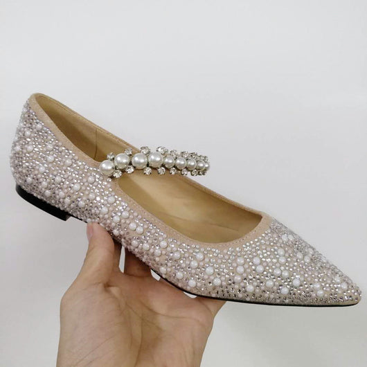 Tacones Planos Elegantes con Pedrería y Perlas - Punta Afilada para Mujer - Image 3