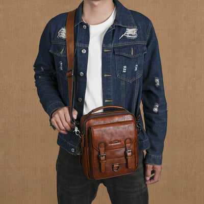 Bolsa Bandolera de Cuero Genuino Estilo Retro para Hombre - Image 4