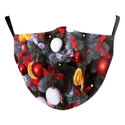 Red dust mask with a cartoon reindeer peeking out, surrounded by white snowflakes and sparkling stars. - Image 20