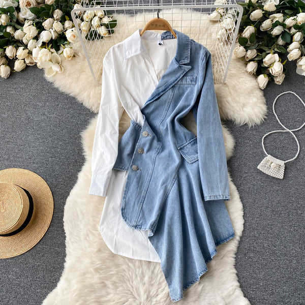 Vestido Camisero Denim con Costuras Irregulares