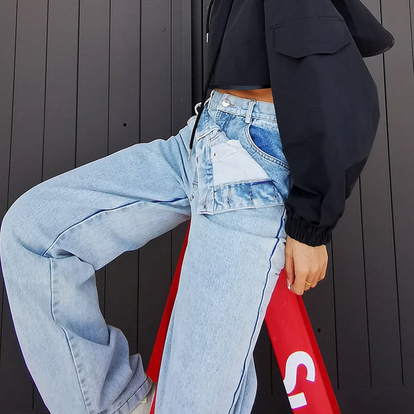 Jeans Rectos Cintura Alta con Botones de Personalidad para Mujer