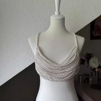 Chaleco Halter Tejido a Mano con Perlas Multicapa - Diseño Exquisito y Fashionable - Image 3