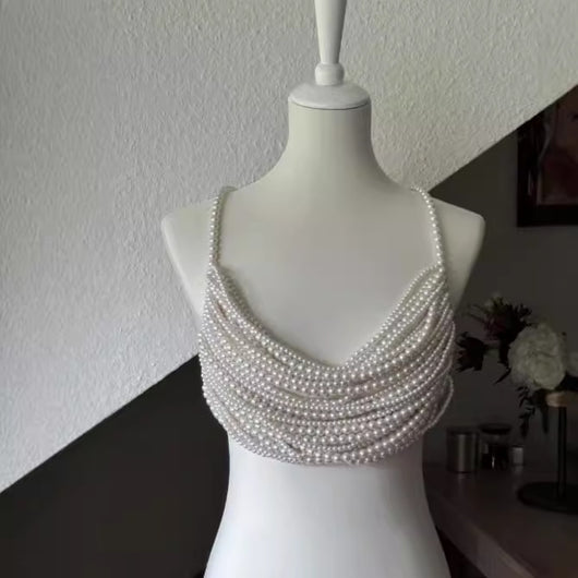 Chaleco Halter Tejido a Mano con Perlas Multicapa - Diseño Exquisito y Fashionable - Image 3