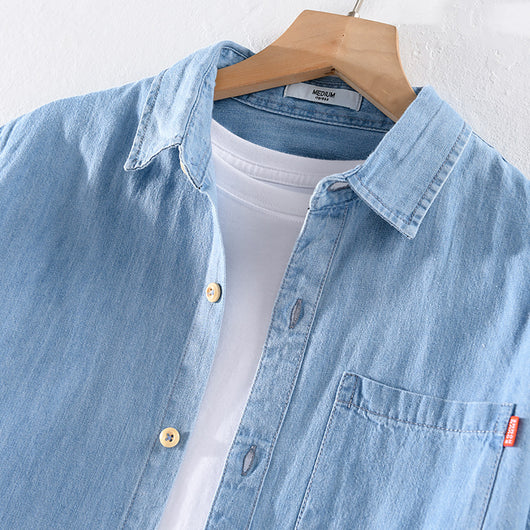 Camisa Denim Manga Corta de Algodón para Hombre - Clásica y Versátil - Image 4