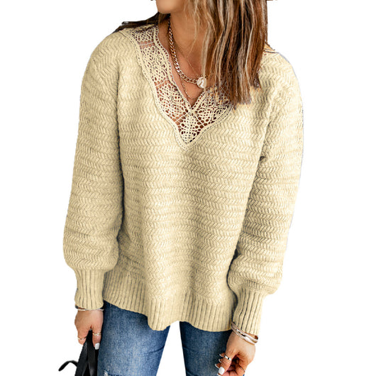 Suéter Mujer Otoño Invierno Combinado con Encaje - Diseño Bicolor - Image 10