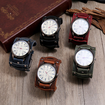 Pulsera de Cuero Vintage Ajustable con Reloj Punk para Hombres - Image 18