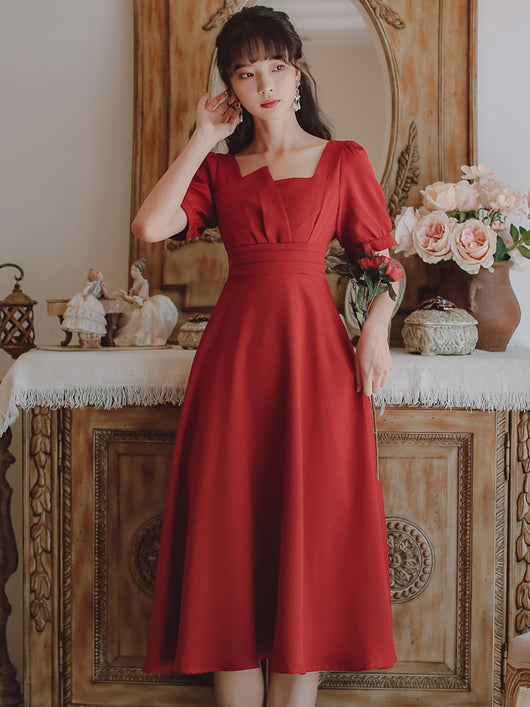 Vestido Rojo Francés de Verano para Mujer - Versátil y Sofisticado - Image 4